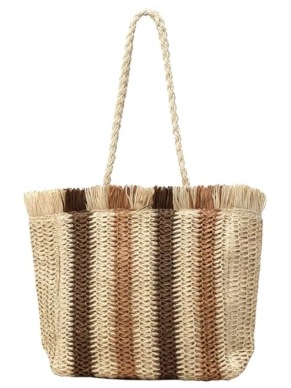 Handmade Woven Striped Tote Bag Summer Straw Beach Shoulder Bag Vintage